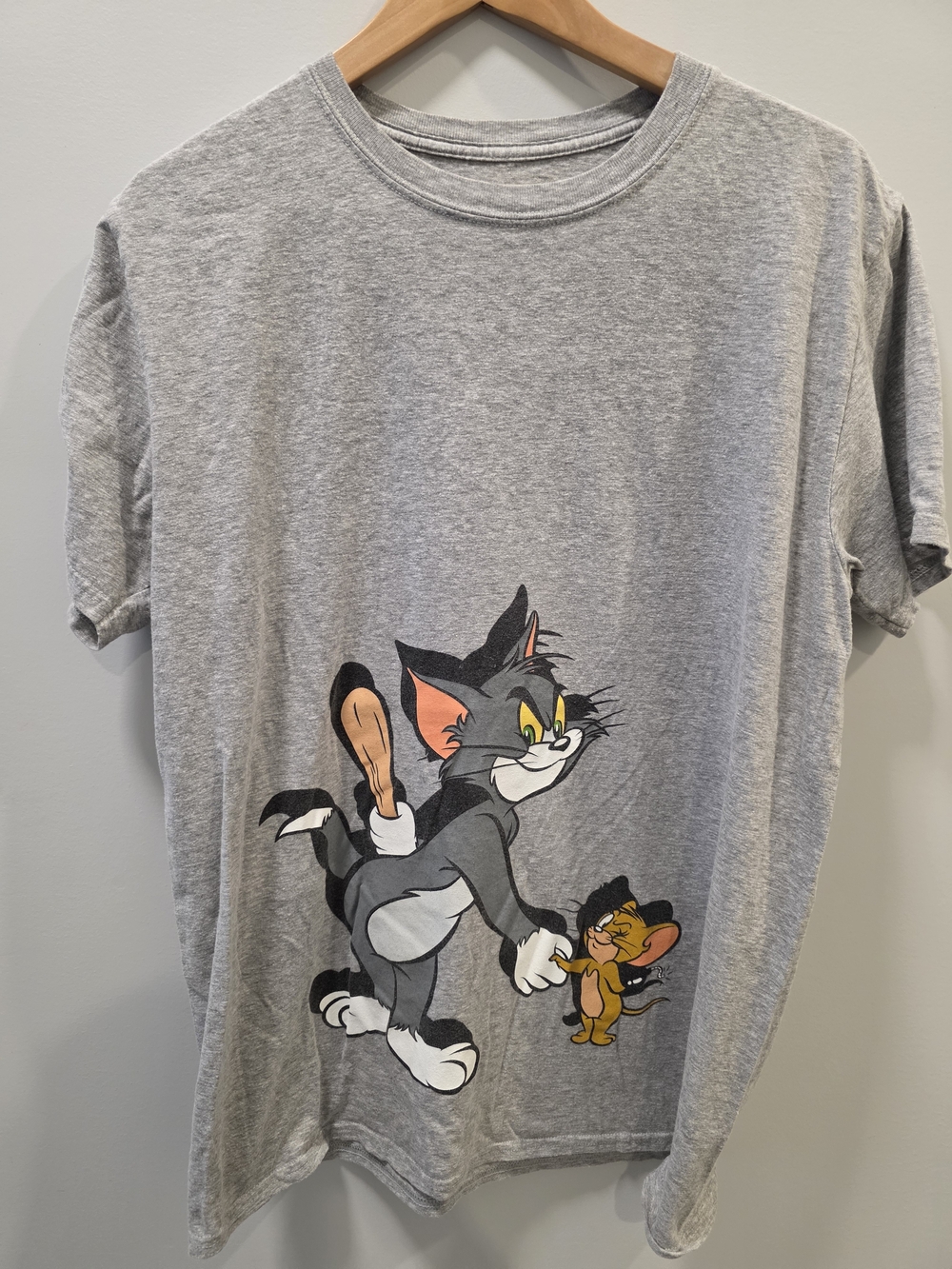 Tom & Jerry Graphic T-Shirt Gray Size Large Cartoon Tee Unisex